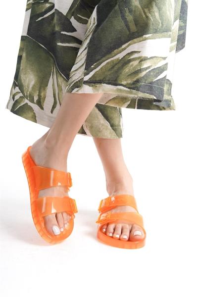 Mubiano Summer Kadın Jelly Şeffaf Oranj Düz Terlik-MSTB188-ORJ