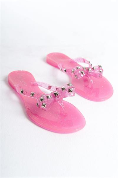 Mubiano Summer Kadın Jelly Şeffaf Pembe Sim Fiyonk Detay Düz Terlik-MSTB8282-SPS