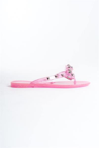 Mubiano Summer Kadın Jelly Şeffaf Pembe Sim Fiyonk Detay Düz Terlik-MSTB8282-SPS