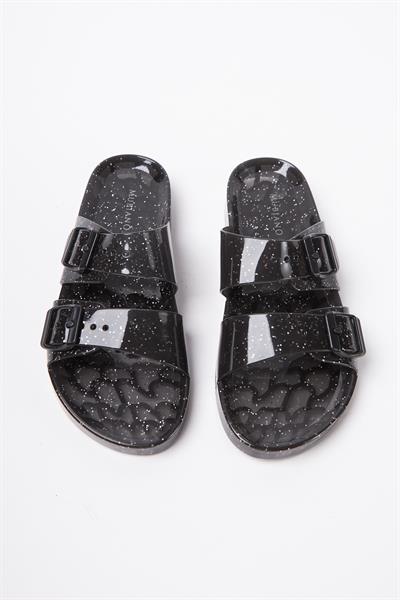 Mubiano Summer Kadın Jelly Şeffaf Siyah Sim Düz Terlik-MSTB165-SSS