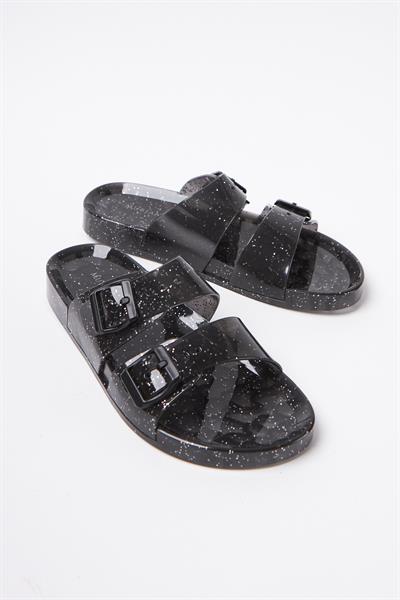 Mubiano Summer Kadın Jelly Şeffaf Siyah Sim Düz Terlik-MSTB165-SSS