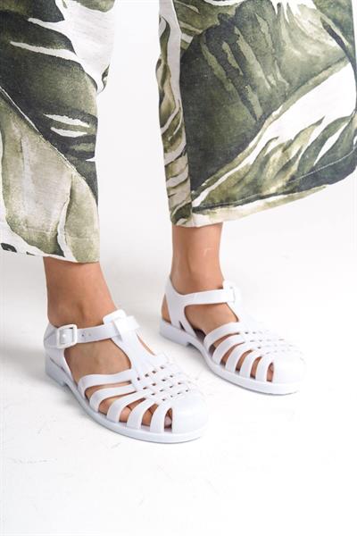 Mubiano Summer Kadın Jelly Toka Detay Mat Beyaz Düz Sandalet-MSTB844-B