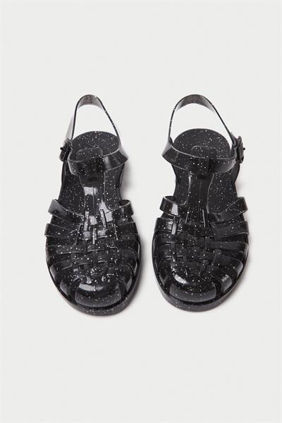 Mubiano Summer Kadın Jelly Toka Detay Şeffaf Siyah Sim Düz Sandalet-MSTB844-SSS