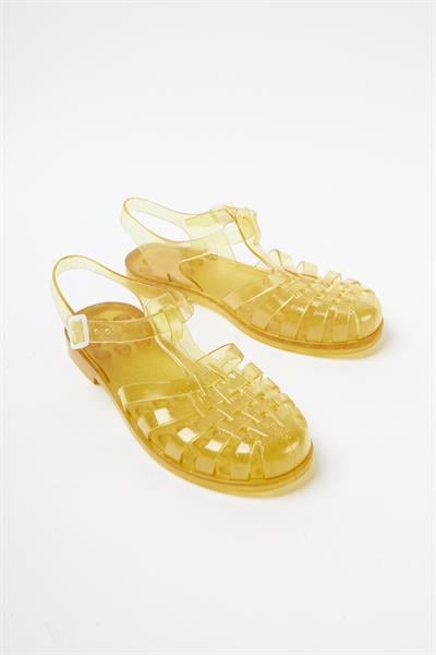 Mubiano Summer Kadın Jelly Toka Detay Şeffaf Altın Sim Düz Sandalet-MSTB844-SAS