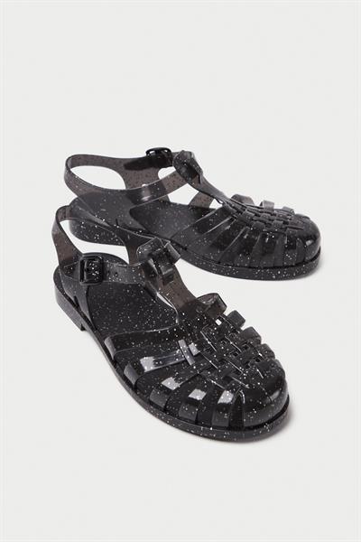 Mubiano Summer Kadın Jelly Toka Detay Şeffaf Siyah Sim Düz Sandalet-MSTB844-SSS