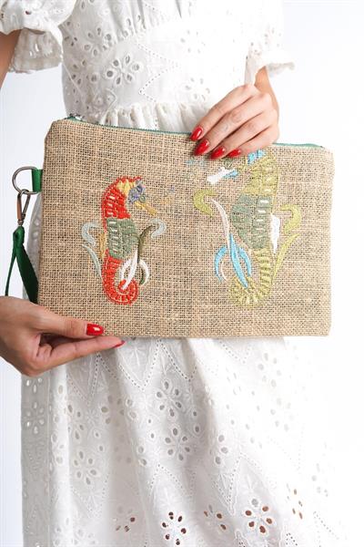 Mubiano Summer Kadın Jüt Hasır Kumaş Denizatı Clutch & Portföy Çanta - MSLY0102-BJ