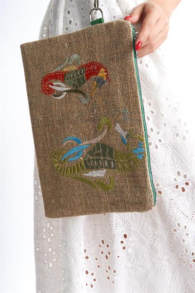 Mubiano Summer Kadın Jüt Hasır Kumaş Denizatı Clutch & Portföy Çanta - MSLY0102-BJ