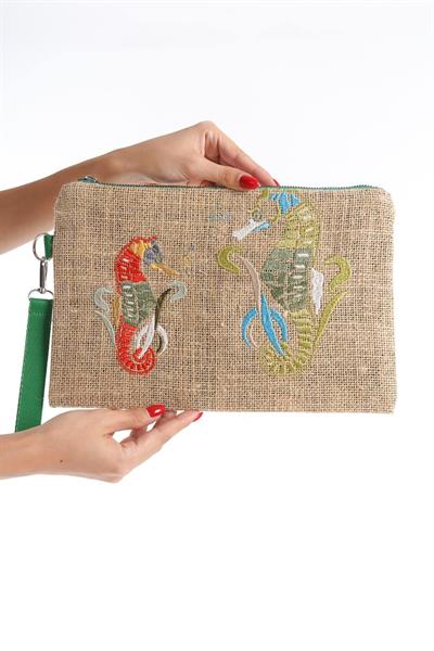 Mubiano Summer Kadın Jüt Hasır Kumaş Denizatı Clutch & Portföy Çanta - MSLY0102-BJ