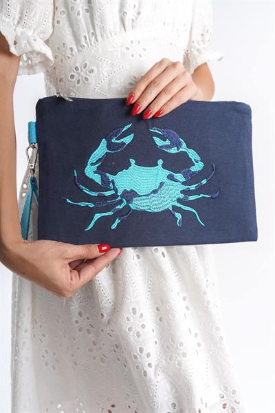 Mubiano Summer Kadın Lacivert Duck Keten Kumaş Yengeç Clutch & Portföy Çanta - MSLY0110-LCV