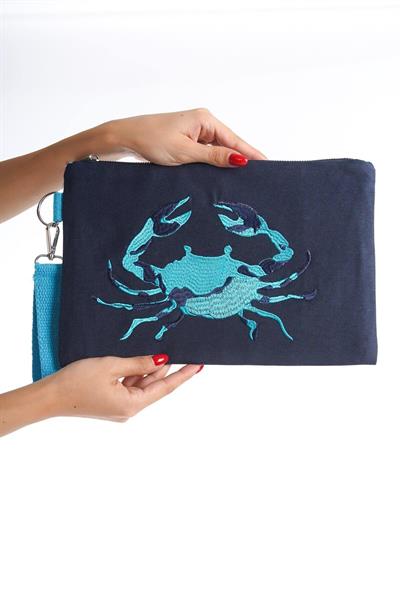 Mubiano Summer Kadın Lacivert Duck Keten Kumaş Yengeç Clutch & Portföy Çanta - MSLY0110-LCV