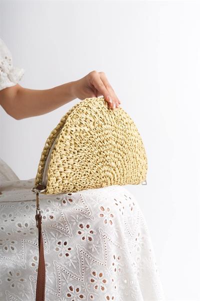 Mubiano Summer Rafya Oval Bej Porföy & El Çantası -MSFT2525-BJ