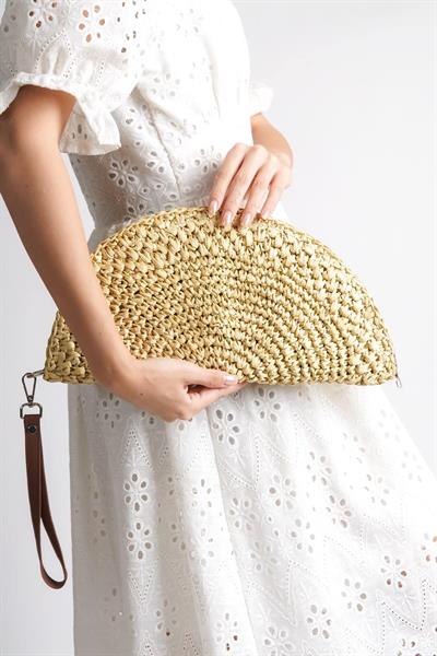 Mubiano Summer Rafya Oval Bej Porföy & El Çantası -MSFT2525-BJ