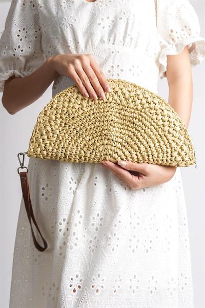 Mubiano Summer Rafya Oval Bej Porföy & El Çantası -MSFT2525-BJ