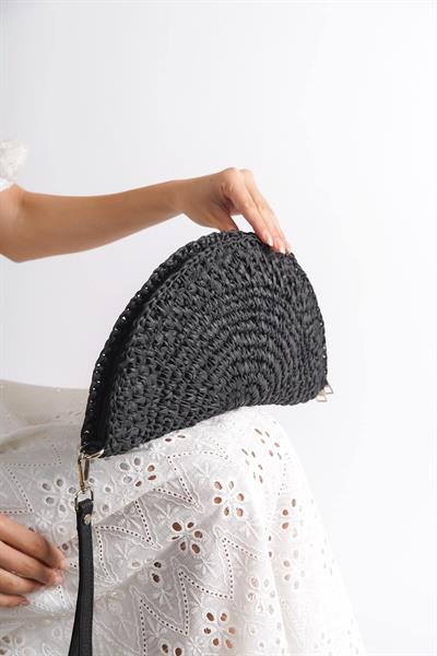 Mubiano Summer Rafya Oval Siyah Porföy & El Çantası -MSFT2525-S