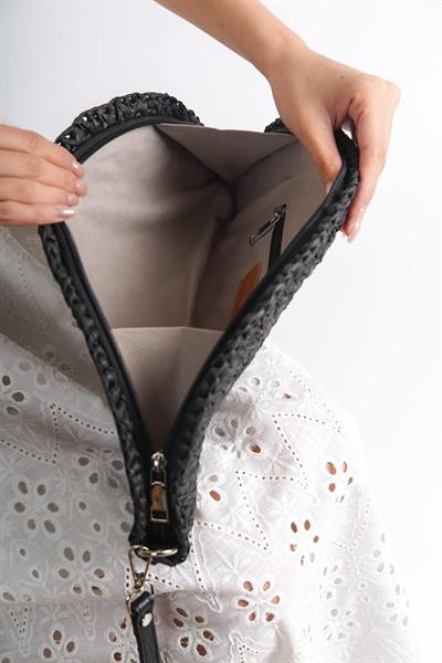Mubiano Summer Rafya Oval Siyah Porföy & El Çantası -MSFT2525-S