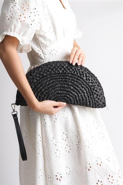 Mubiano Summer Rafya Oval Siyah Porföy & El Çantası -MSFT2525-S