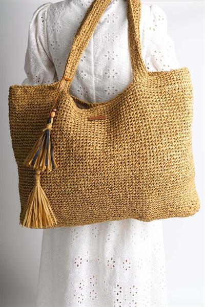 Mubiano Summer Uzun Askılı Rafya Bej Günlük&Plaj Çantası -MSLY1377-BJ