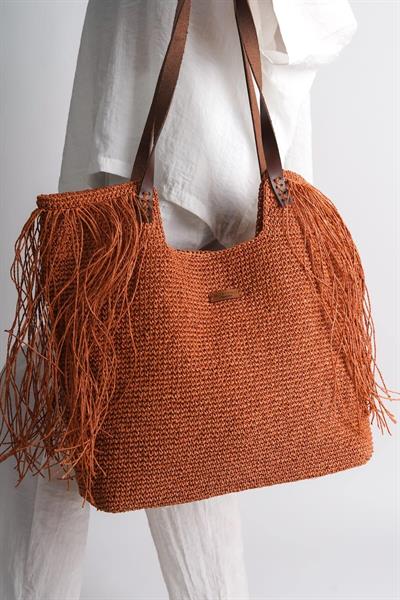 Mubiano Summer Uzun Askılı Rafya Kiremit Günlük&Plaj Çantası -MSLY1205-KRMT