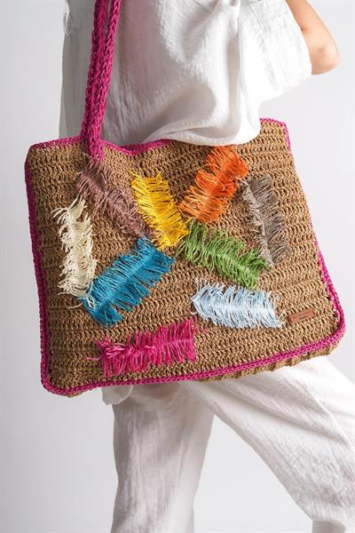 Mubiano Summer Uzun Askılı Rafya Pembe Günlük&Plaj Çantası -MSLY1600-PMB