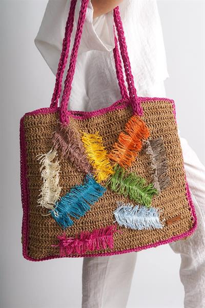 Mubiano Summer Uzun Askılı Rafya Pembe Günlük&Plaj Çantası -MSLY1600-PMB