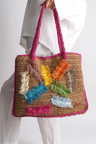 Mubiano Summer Uzun Askılı Rafya Pembe Günlük&Plaj Çantası -MSLY1600-PMB