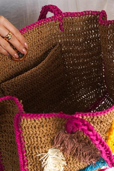 Mubiano Summer Uzun Askılı Rafya Pembe Günlük&Plaj Çantası -MSLY1600-PMB