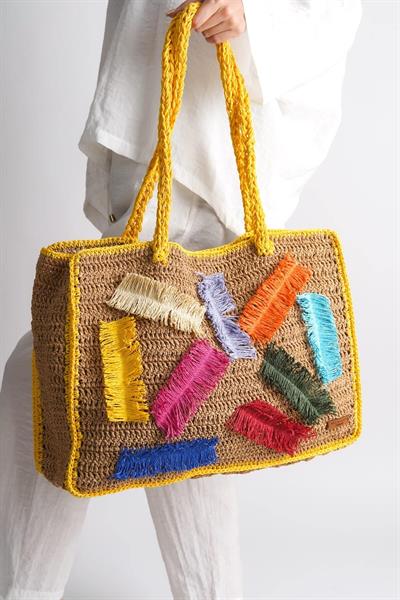 Mubiano Summer Uzun Askılı Rafya Sarı Günlük&Plaj Çantası -MSLY1600-SR