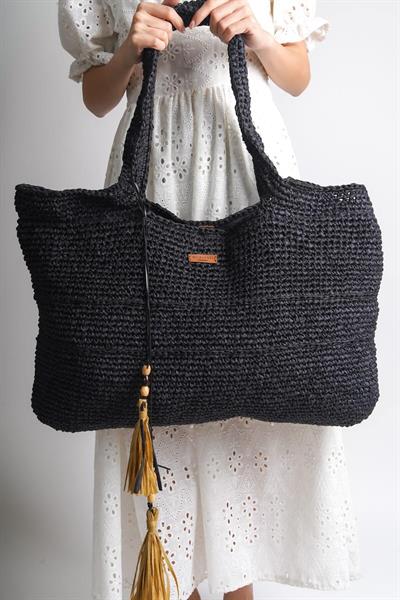 Mubiano Summer Uzun Askılı Rafya Siyah Günlük&Plaj Çantası -MSLY1377-S