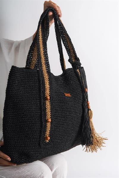 Mubiano Summer Uzun Askılı Rafya Siyah Günlük&Plaj Çantası -MSLY1500-S