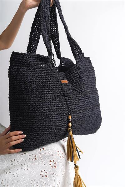 Mubiano Summer Uzun Askılı Rafya Siyah Günlük&Plaj Çantası -MSLY1377-S