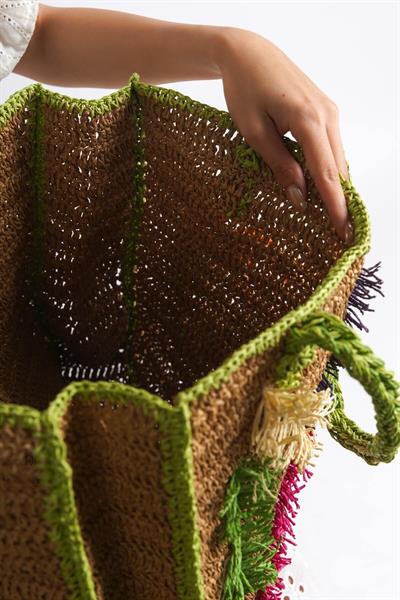 Mubiano Summer Uzun Askılı Rafya Yeşil Günlük&Plaj Çantası -MSLY1600-Y