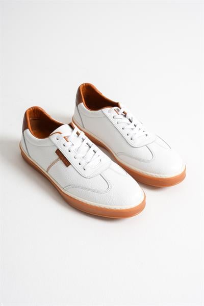 Navro Erkek Beyaz Hakiki Deri Casual Sneaker Ayakkabı
