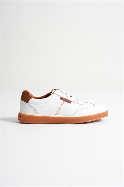 Navro Erkek Beyaz Hakiki Deri Casual Sneaker Ayakkabı