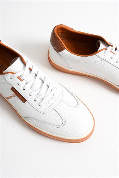 Navro Erkek Beyaz Hakiki Deri Casual Sneaker Ayakkabı