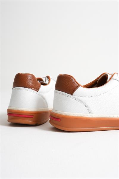 Navro Erkek Beyaz Hakiki Deri Casual Sneaker Ayakkabı