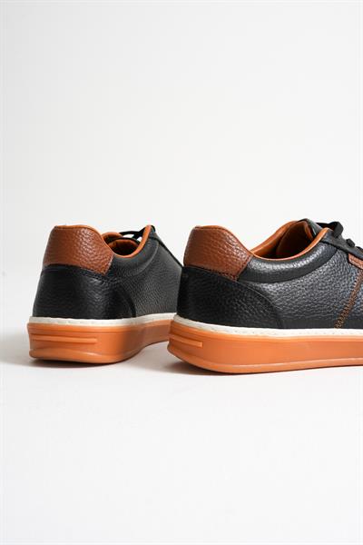 Navro Erkek Siyah Hakiki Deri Casual Sneaker Ayakkabı