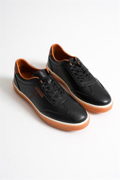 Navro Erkek Siyah Hakiki Deri Casual Sneaker Ayakkabı