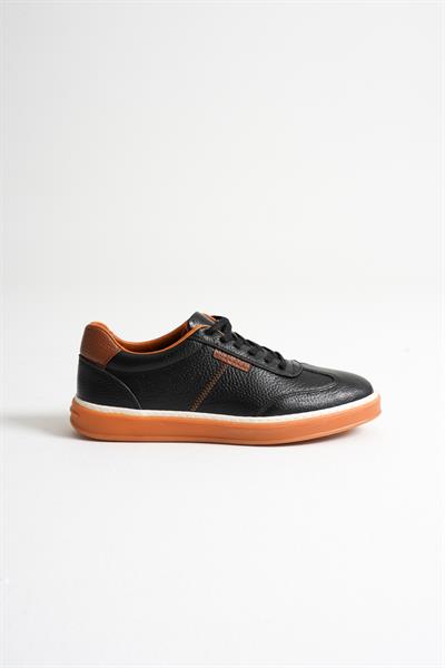 Navro Erkek Siyah Hakiki Deri Casual Sneaker Ayakkabı