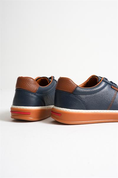 Navro Erkek Lacivert Hakiki Deri Casual Sneaker Ayakkabı
