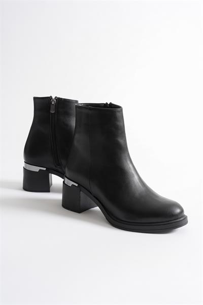 Orlina Kadın Siyah Deri Fermuarlı Kalın Topuklu BOT (6 CM)