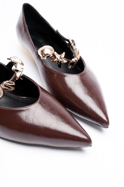 Siena Kadın Kahve Gold Aksesuarlı  Alçak Topuklu Ayakkabı (2CM)