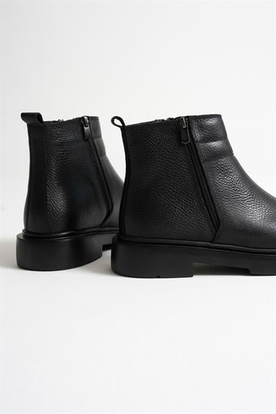 Taron Erkek Siyah Hakiki Deri Fermuarlı Günlük BOT