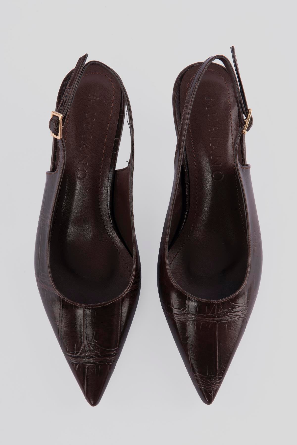 Kadın Stiletto Sivri Burun Kroko Desenli Arkası Açık Topuklu