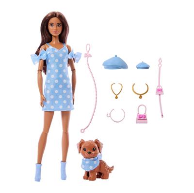 Barbie Uyumlu Dostlar Kahverengi Saçlı Bebek ve Köpekçiği