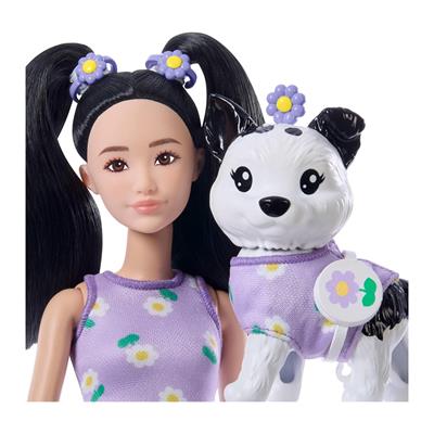 Barbie Uyumlu Dostlar Siyah Saçlı Bebek ve Köpekçiği