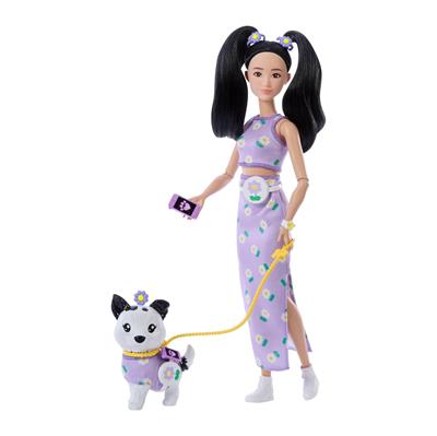 Barbie Uyumlu Dostlar Siyah Saçlı Bebek ve Köpekçiği