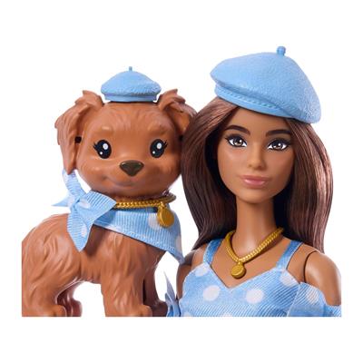 Barbie Uyumlu Dostlar Kahverengi Saçlı Bebek ve Köpekçiği