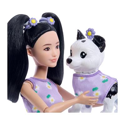 Barbie Uyumlu Dostlar Siyah Saçlı Bebek ve Köpekçiği