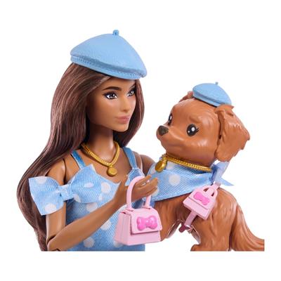 Barbie Uyumlu Dostlar Kahverengi Saçlı Bebek ve Köpekçiği