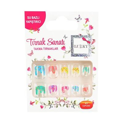 Lukky Cupcake Baskılı Yapışkanlı Takma Tırnak Seti